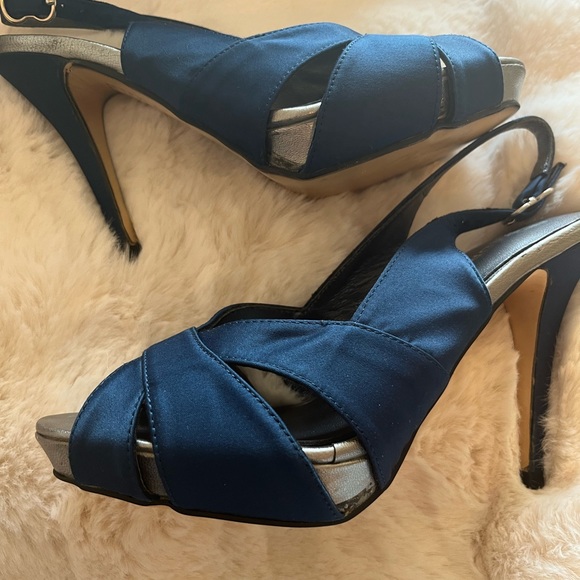 Pedro Miralles navy satin sling backs - Picture 2 of 16